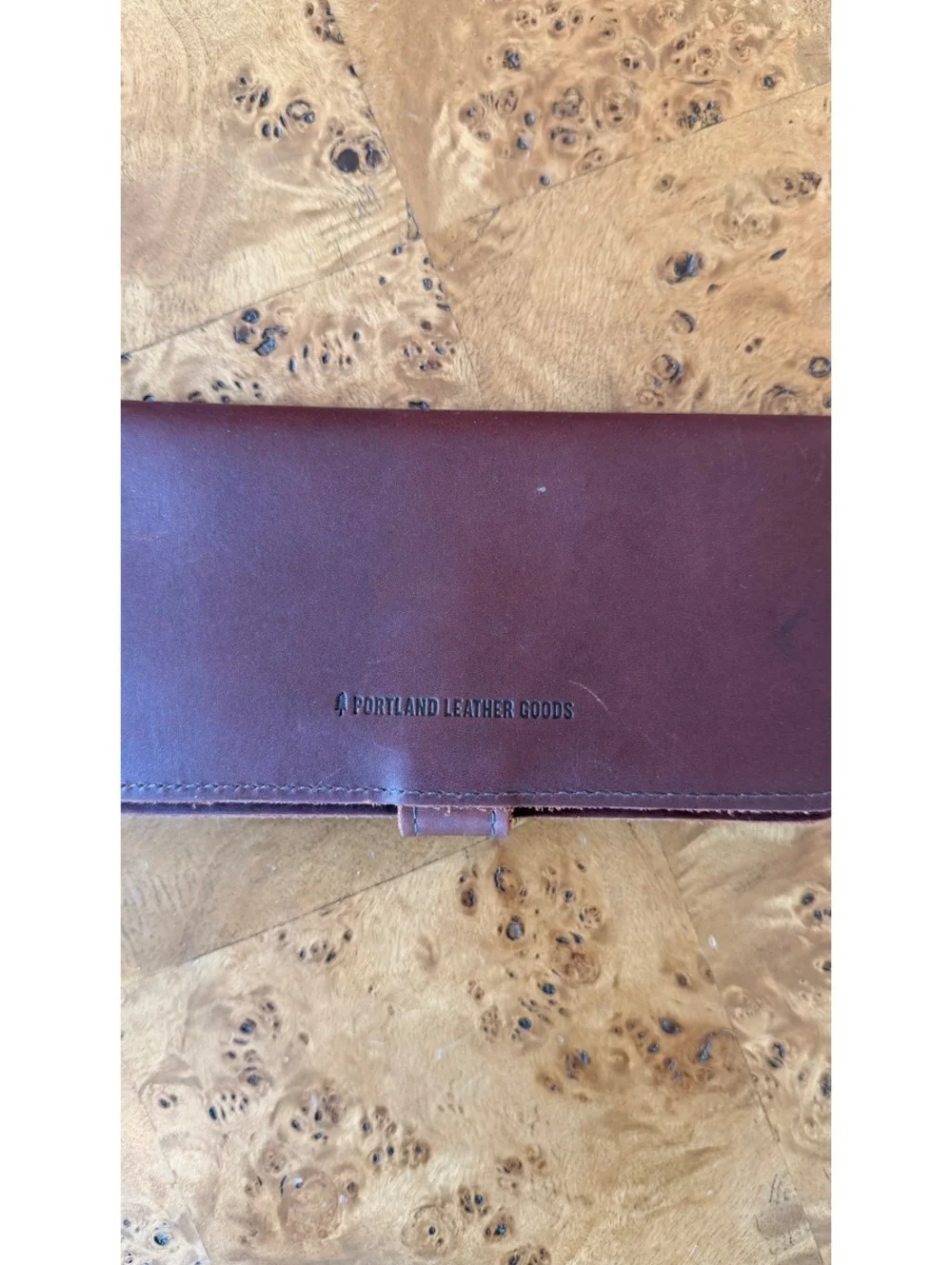 Portland Leather Goods Brown Leather Wallet with Snap Closure and Zipper Pocket
